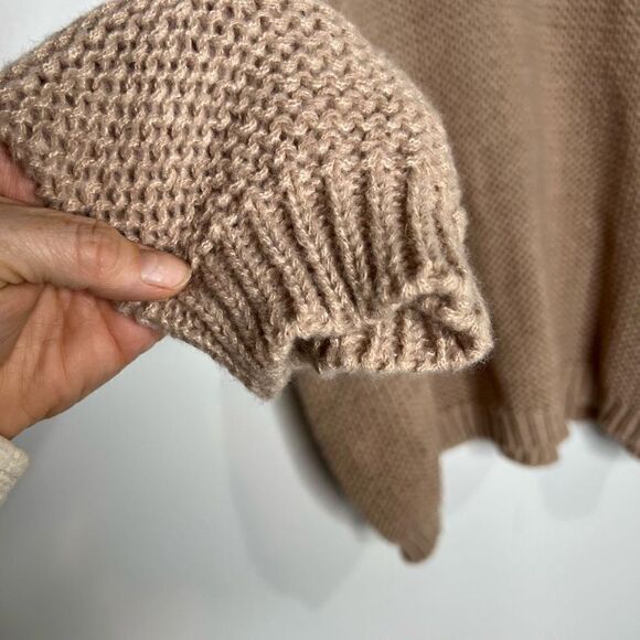 Oversized V Neck Tan Taupe Knit Sweater - Picture 5 of 10